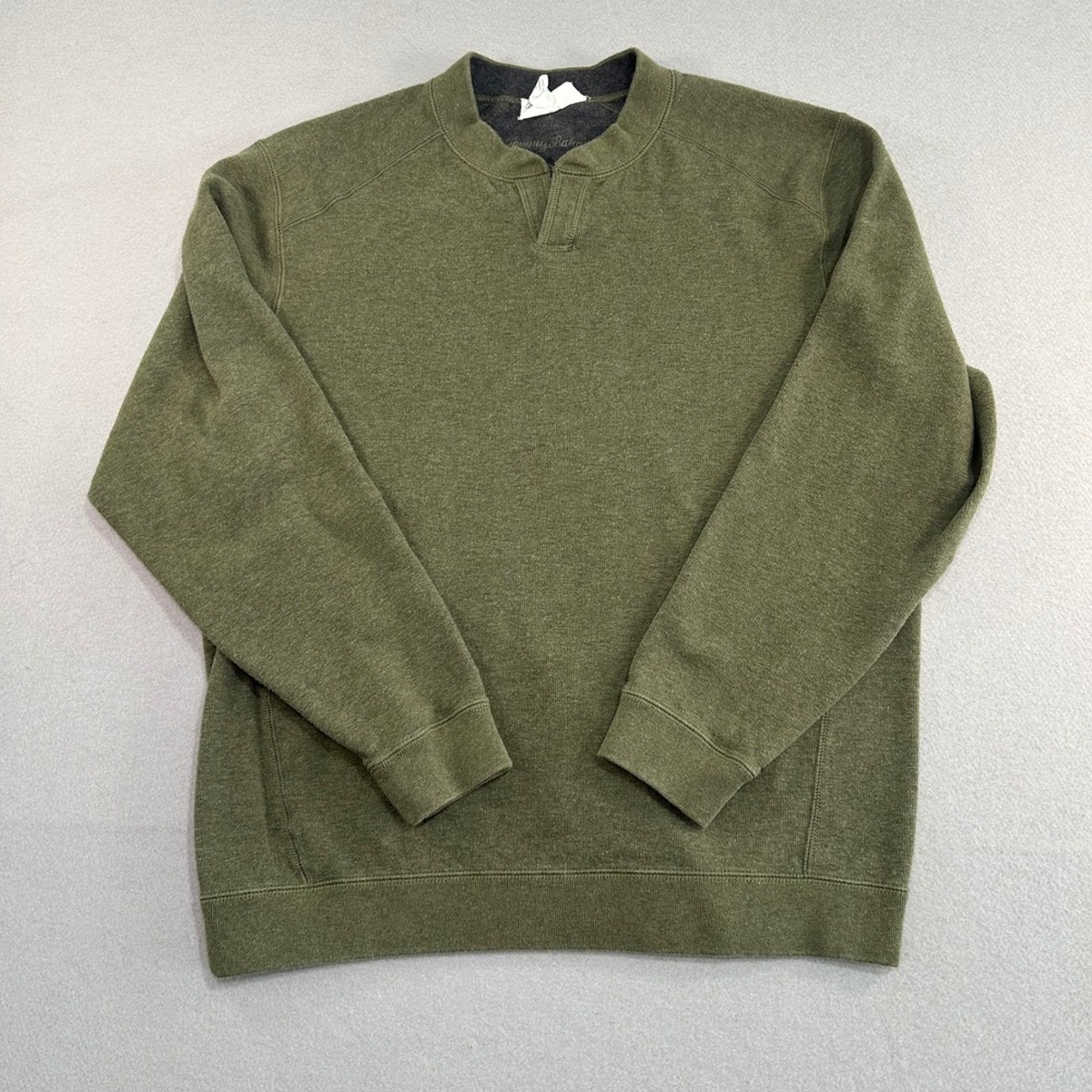 Tommy Bahama Sweatshirt Mens Medium Green Reversible Split Neck Cotton Pullover